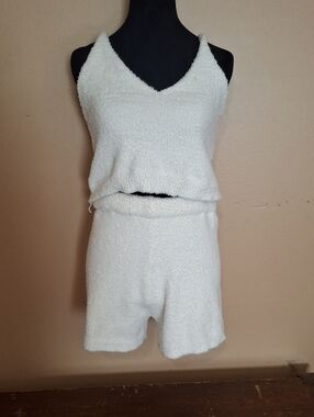 Cozy Women's Ivory Cream  Knit Lounge Tank & Short Set